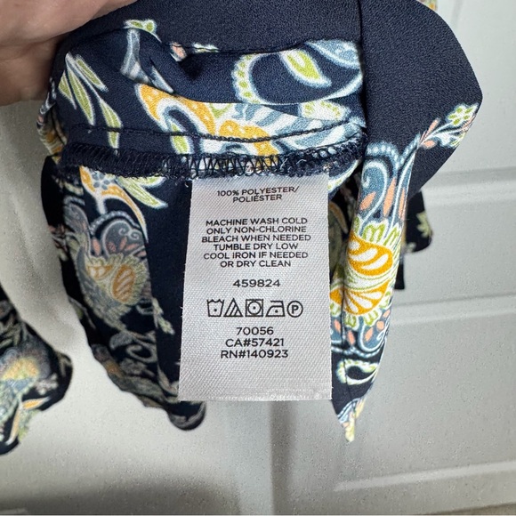 LOFT Blouse Size Small Navy Blue Paisley Bell Sleeve Office Business Casual - Picture 10 of 10